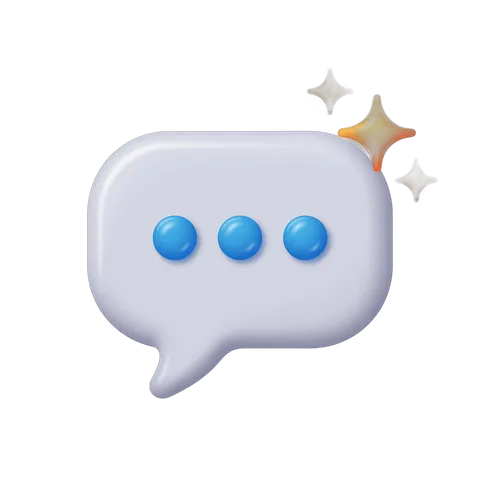 3d cartoon speech bubble with dots and sparkles isolated graphic element for presentations and social media PNG