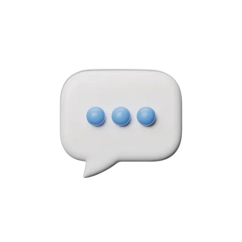 3d cartoon speech bubble with three blue dots for chat message icon design PNG