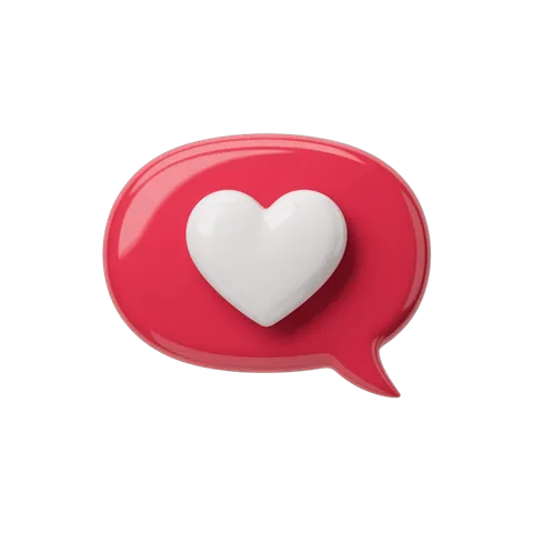 3d cartoon speech bubble with white heart symbol for love and affection designs PNG