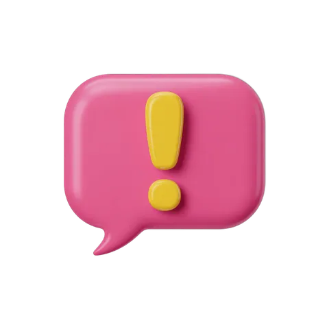 3d cartoon speech bubble with yellow exclamation mark for alerts and notifications design PNG