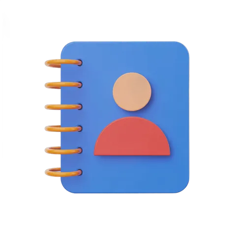 3d cartoon spiral notebook with person icon for user profile or member directory design PNG