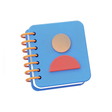 3d cartoon spiral notebook with person icon for user profile or member directory design PNG