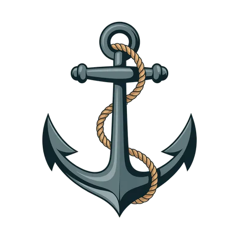 3d cartoon style anchor graphic element with rope for nautical themes and maritime designs PNG