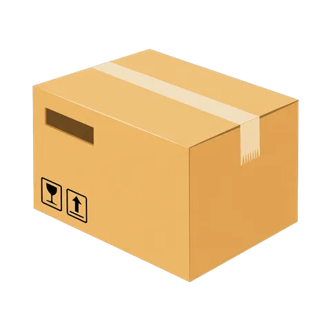 3d cartoon style cardboard box with fragile and this way up icons for packaging design and ecommerce illustrations PNG
