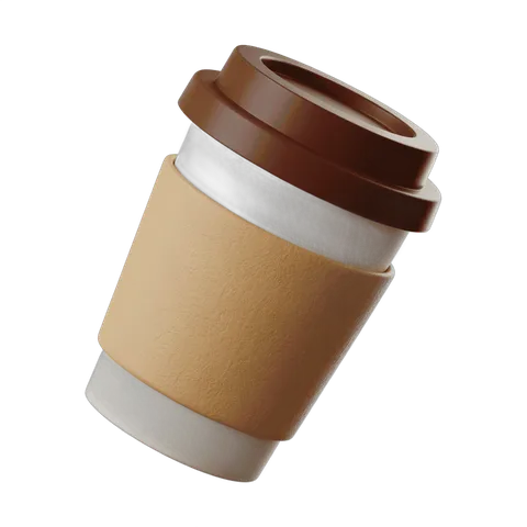 3d cartoon style disposable coffee cup with lid for marketing and branding materials PNG