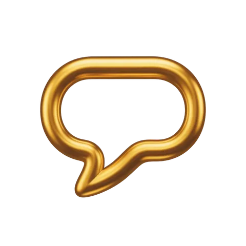 3d cartoon style gold speech bubble graphic element for presentations and social media designs PNG