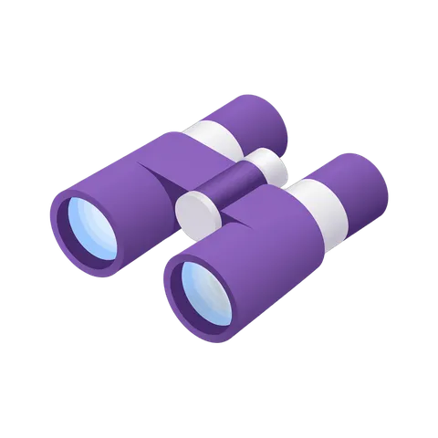 3d cartoon style isometric binoculars clipart for presentations and marketing materials PNG