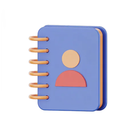 3d cartoon style notebook with person icon for user profile or member directory design PNG