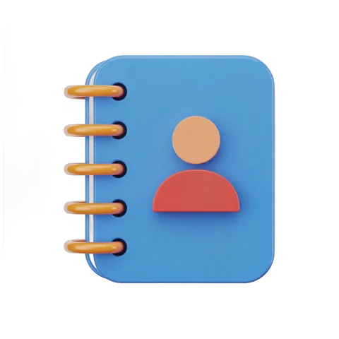 3d cartoon style notebook with person icon for user profile or directory design PNG