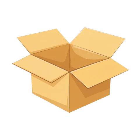 3d cartoon style open cardboard box graphic element for packaging delivery and shipping design PNG