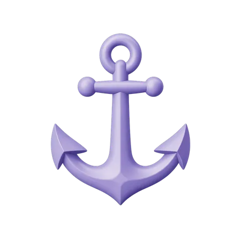 3d cartoon style purple anchor symbol graphic element for nautical themes and maritime branding PNG