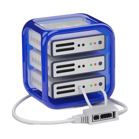 3d cartoon style server rack illustration for network technology presentations and websites PNG