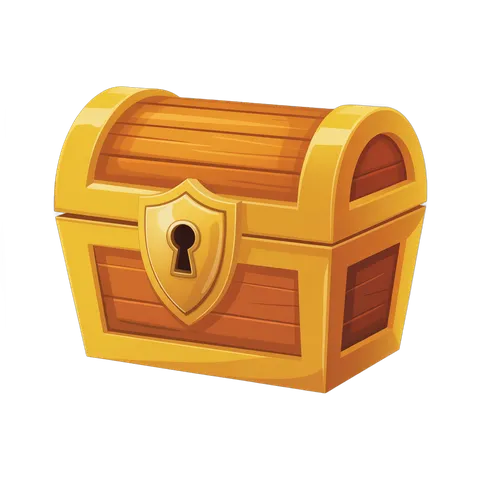 3d cartoon treasure chest with keyhole shield graphic element for digital design projects PNG