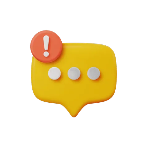3d cartoon warning message bubble with exclamation mark for alerts and notifications PNG