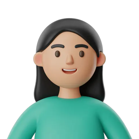 3d cartoon woman with long hair smiling isolated transparent background clipart graphic element PNG