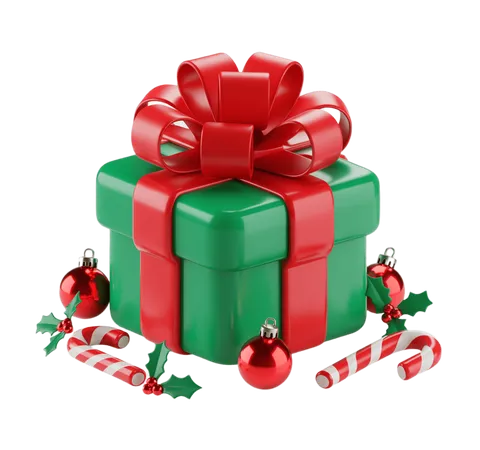 3d christmas gift box with candy cane and holly for holiday marketing graphics PNG