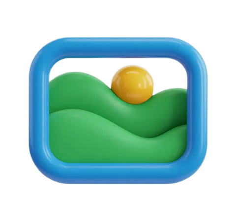 3d clipart frame showing yellow ball on green hill landscape for app icons and presentations PNG