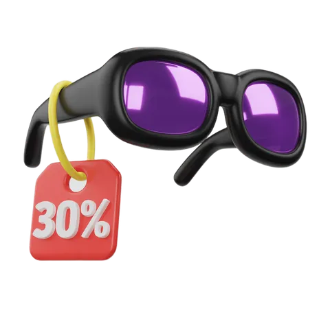 3d clipart glasses with discount tag showing thirty percent off sale promotion PNG