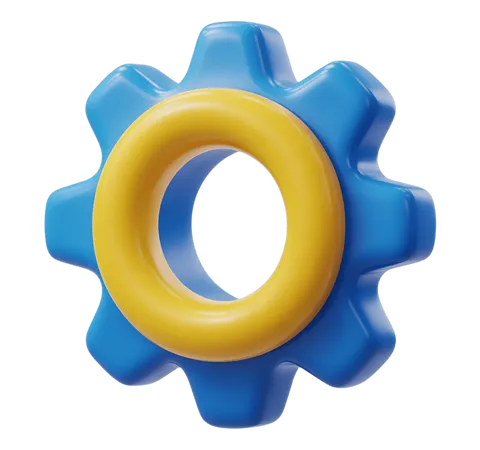 3d gear icon with yellow ring isolated on transparent background for presentations and branding PNG