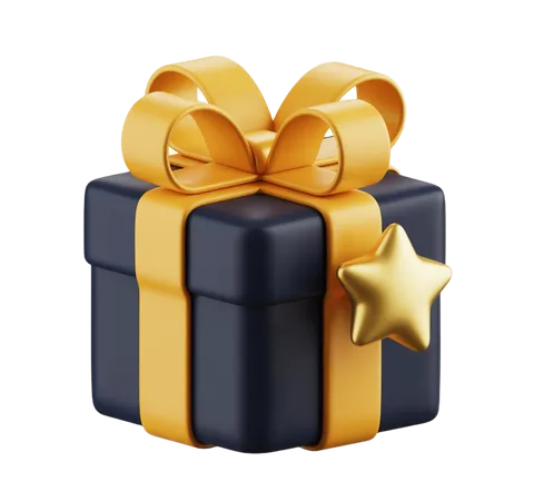 3d gift box with golden ribbon and star for christmas holiday celebration designs PNG