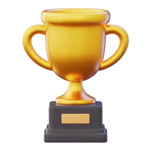 3d golden trophy cup award icon on pedestal for achievement success presentation event PNG