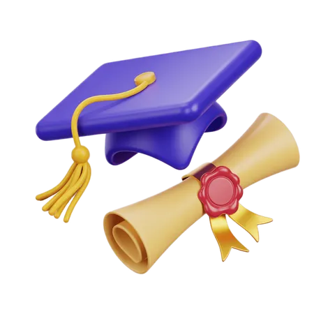 3d graduation cap and diploma illustration for academic achievement awards and educational events PNG