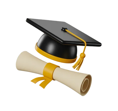 3d graduation cap and diploma illustration for academic achievement awards and education events PNG