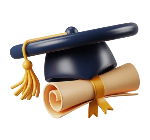 3d graduation cap and diploma illustration for academic achievement awards and education events PNG