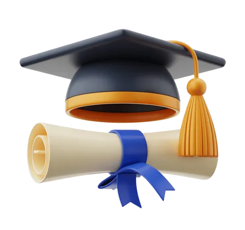 3d graduation cap and diploma illustration for academic achievement awards and education events PNG