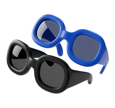 3d isolated clipart pair of blue and black sunglasses graphic element for marketing designs PNG