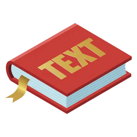 3d isometric illustration of a red book with text label for educational and presentation materials PNG