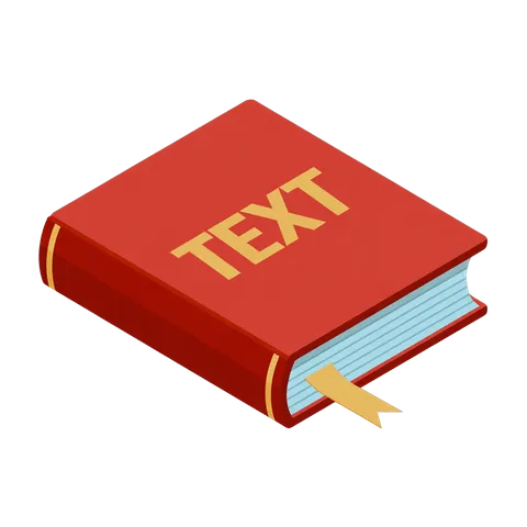3d isometric illustration of a red book with text label for educational and presentation materials PNG