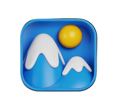 3d mountain landscape clipart with sun graphic element for app icons and presentations PNG