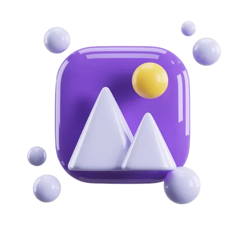 3d mountain silhouette icon with bubbles for app design and digital presentations PNG