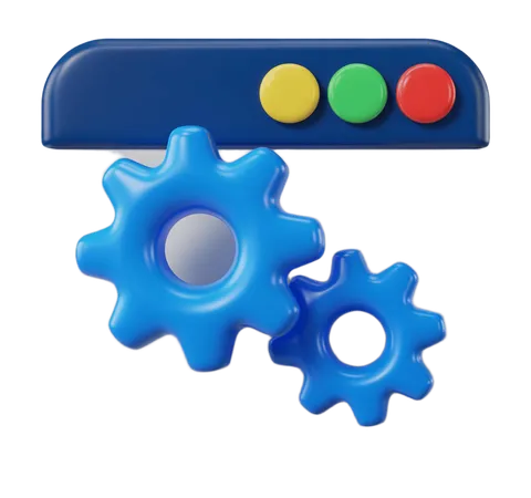 3d play pause stop control buttons with interlocking gears graphic element PNG