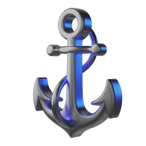 3d rendered anchor symbol in polished metal for nautical themes and maritime branding designs PNG