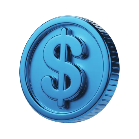3d rendered cartoon style dollar coin graphic element for business marketing presentations PNG