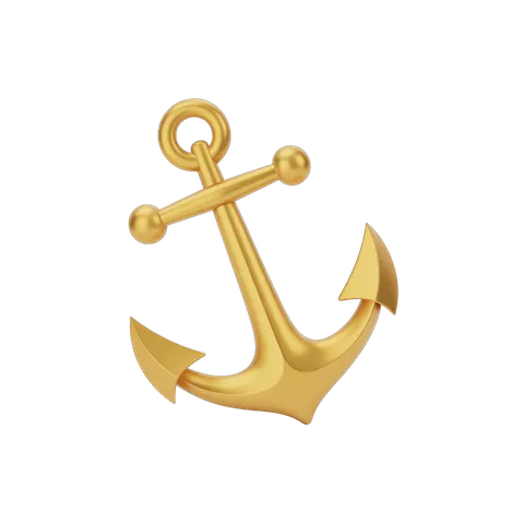 3d rendered golden anchor symbol isolated on transparent background for nautical branding and logo design PNG