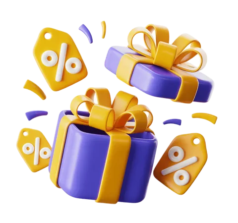 3d sale discount gift box with percentage signs floating for holiday promotions and marketing designs PNG