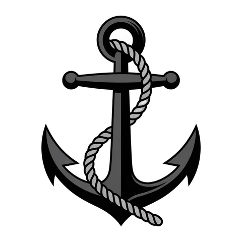 Black and white nautical anchor clipart isolated on transparent background for maritime logos and branding PNG