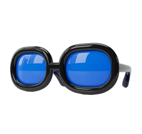Black retro futuristic blue mirrored sunglasses clipart for graphic design and branding PNG