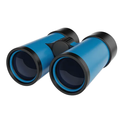 Blue binoculars clipart graphic for outdoor adventure and travel marketing designs PNG