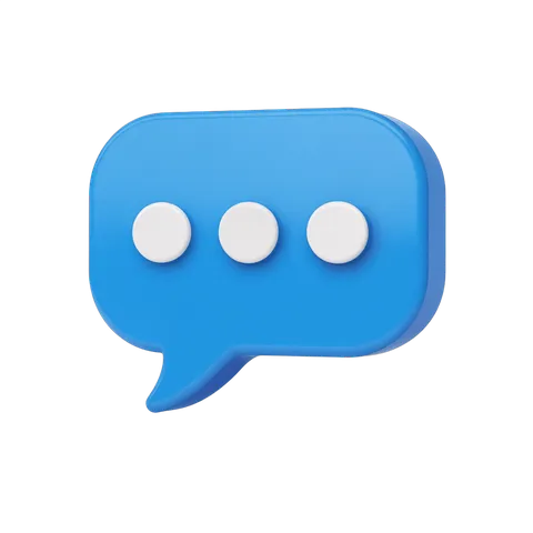 Bright blue 3d speech bubble icon with three dots for chat message placeholder design PNG