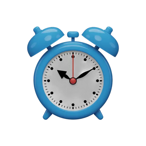 Bright blue alarm clock illustration with transparent background for digital designs and presentations PNG