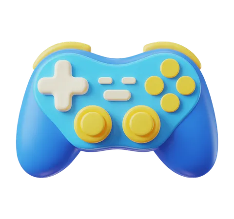 Bright blue and yellow 3D game controller clipart for gaming graphics and app icons PNG