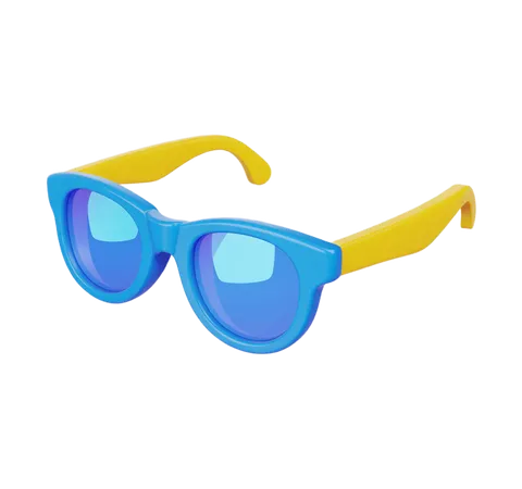 Bright blue and yellow retro sunglasses clipart for summer fashion and advertising designs PNG