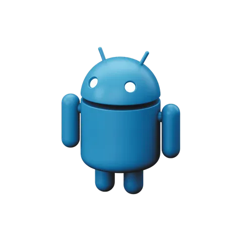 Bright blue android robot mascot icon for mobile app technology branding and digital marketing PNG