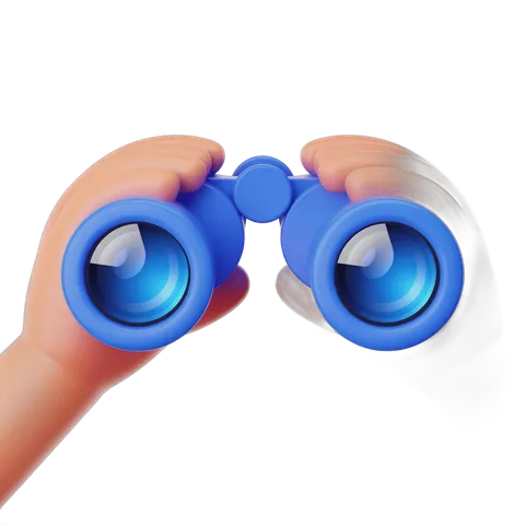Bright blue binoculars held by hand for exploration and discovery illustrations PNG