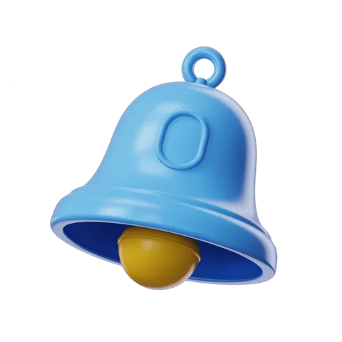 Bright blue isolated bell graphic element for notifications alerts and educational materials PNG