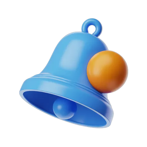 Bright blue notification bell with orange clapper isolated graphic element for alerts and alerts icons PNG
